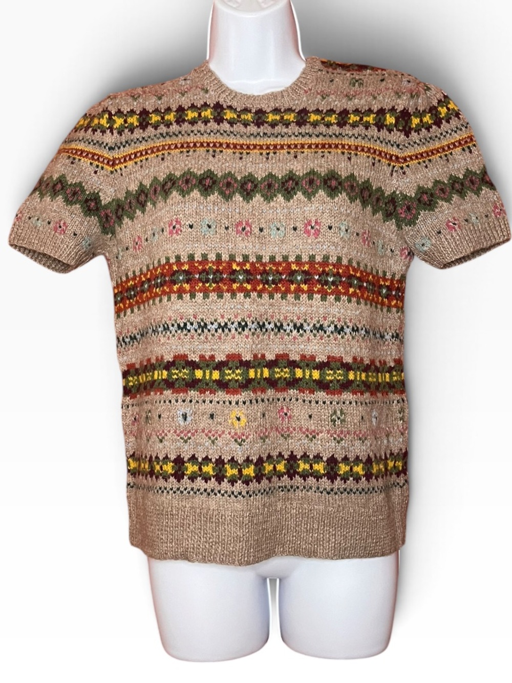 Ralph Lauren Hand Knit Multicolor Fair Isle Crewneck Wool Alpaca & Linen Sweater